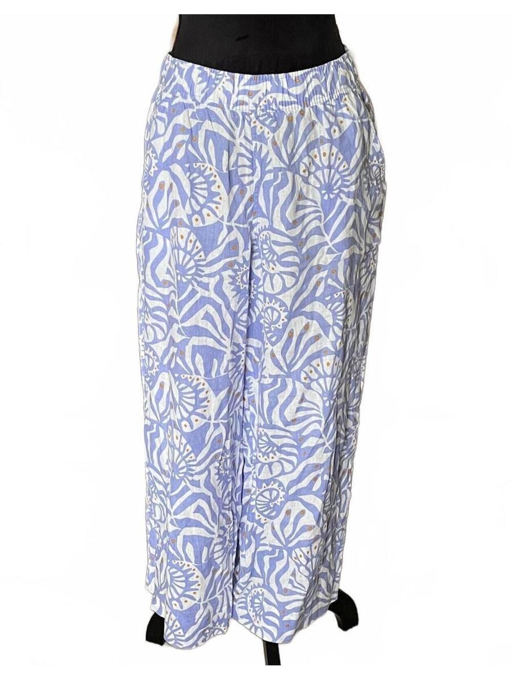 Nicole Miller Linen Floral Print Wide Leg Pants Medium